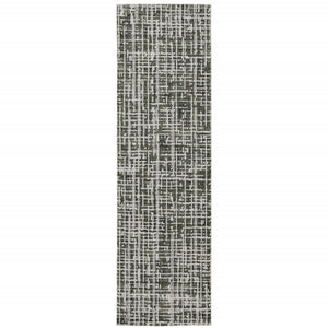 HomeRoots 2' X 8' Modern Grey and Ivory Abstract Power Loomed Runner Rug - Stain Resistant, Stylish & Durable 2'3" x 7'6" 508338