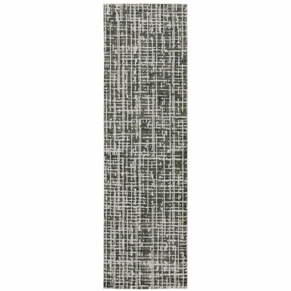 HomeRoots 2' X 8' Modern Grey and Ivory Abstract Power Loomed Runner Rug - Stain Resistant, Stylish & Durable 2'3" x 7'6" 508338