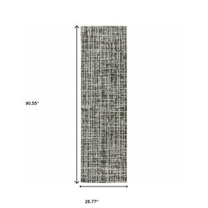 HomeRoots 2' X 8' Modern Grey and Ivory Abstract Power Loomed Runner Rug - Stain Resistant, Stylish & Durable 2'3" x 7'6" 508338