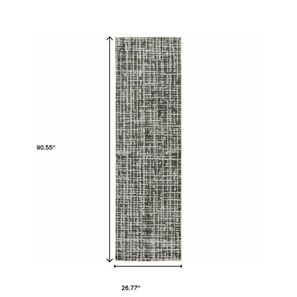 HomeRoots 2' X 8' Modern Grey and Ivory Abstract Power Loomed Runner Rug - Stain Resistant, Stylish & Durable 2'3" x 7'6" 508338