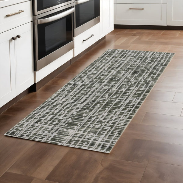 HomeRoots 2' X 8' Modern Grey and Ivory Abstract Power Loomed Runner Rug - Stain Resistant, Stylish & Durable 2'3" x 7'6" 508338