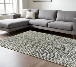 HomeRoots 2' X 8' Modern Grey and Ivory Abstract Power Loomed Runner Rug - Stain Resistant, Stylish & Durable 7' X 10' 508341