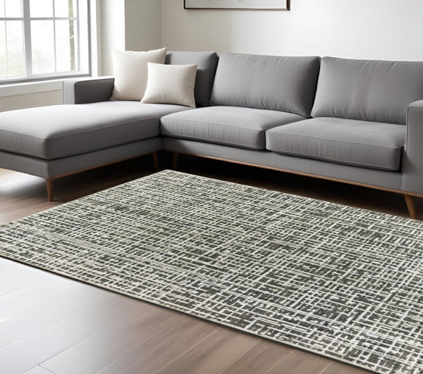 HomeRoots 2' X 8' Modern Grey and Ivory Abstract Power Loomed Runner Rug - Stain Resistant, Stylish & Durable 8' X 11' 508342