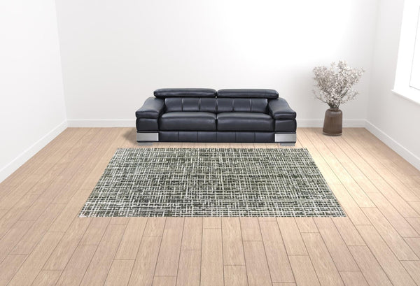 HomeRoots 2' X 8' Modern Grey and Ivory Abstract Power Loomed Runner Rug - Stain Resistant, Stylish & Durable 10' X 13' 508343