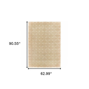 HomeRoots 2' Gold and Ivory Geometric Runner Rug - Stain Resistant, Hi-Low Pile, Modern Style for Hallways 5' X 8' 508346
