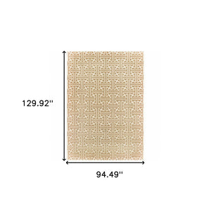 HomeRoots 2' Gold and Ivory Geometric Runner Rug - Stain Resistant, Hi-Low Pile, Modern Style for Hallways 8' X 11' 508348