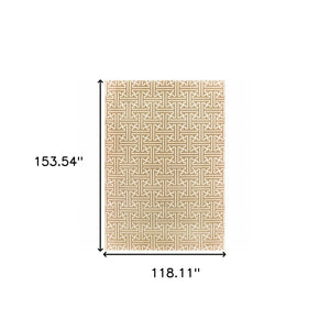HomeRoots 2' Gold and Ivory Geometric Runner Rug - Stain Resistant, Hi-Low Pile, Modern Style for Hallways 10' X 13' 508349