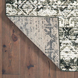 HomeRoots 2' Grey and Ivory Geometric Runner Rug - Stain Resistant, Power-Loomed, Stylish for Hallways and More 4' X 6' 508351