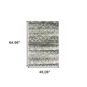 HomeRoots 2' Grey and Ivory Geometric Runner Rug - Stain Resistant, Power-Loomed, Stylish for Hallways and More 4' X 6' 508351