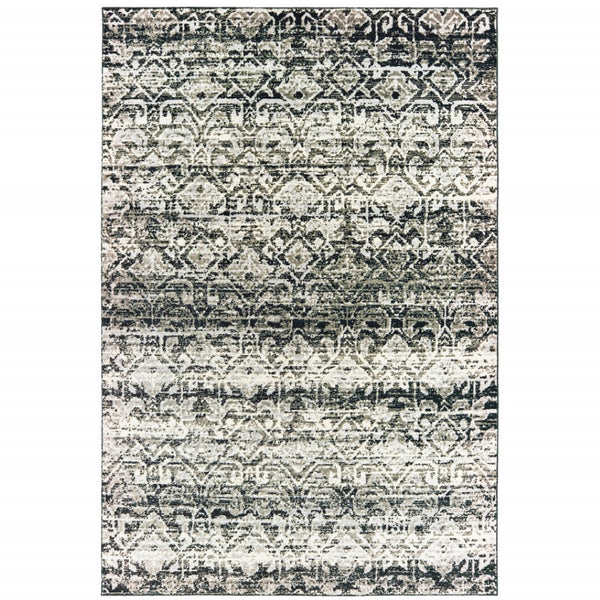 HomeRoots 2' Grey and Ivory Geometric Runner Rug - Stain Resistant, Power-Loomed, Stylish for Hallways and More 8' X 11' 508354