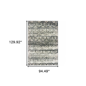HomeRoots 2' Grey and Ivory Geometric Runner Rug - Stain Resistant, Power-Loomed, Stylish for Hallways and More 8' X 11' 508354