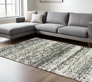 HomeRoots 2' Grey and Ivory Geometric Runner Rug - Stain Resistant, Power-Loomed, Stylish for Hallways and More 8' X 11' 508354