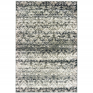 HomeRoots 2' Grey and Ivory Geometric Runner Rug - Stain Resistant, Power-Loomed, Stylish for Hallways and More 10' X 13' 508355