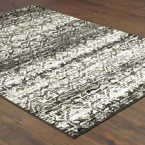 HomeRoots 2' Grey and Ivory Geometric Runner Rug - Stain Resistant, Power-Loomed, Stylish for Hallways and More 10' X 13' 508355