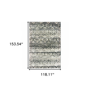 HomeRoots 2' Grey and Ivory Geometric Runner Rug - Stain Resistant, Power-Loomed, Stylish for Hallways and More 10' X 13' 508355