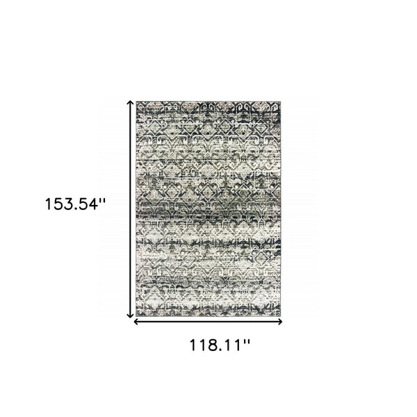 HomeRoots 2' Grey and Ivory Geometric Runner Rug - Stain Resistant, Power-Loomed, Stylish for Hallways and More 10' X 13' 508355