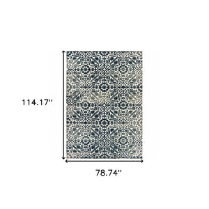 HomeRoots 2' Navy and Ivory Geometric Runner Rug – Durable, Stain Resistant, Perfect for High-Traffic Areas 7' X 10' 508359