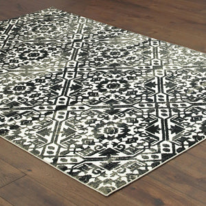 HomeRoots 2' Navy and Ivory Geometric Runner Rug – Durable, Stain Resistant, Perfect for High-Traffic Areas 10' X 13' 508361