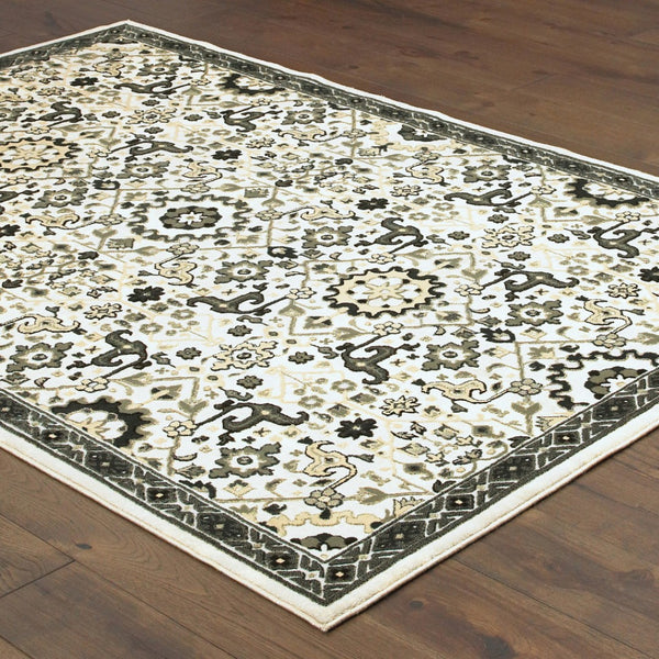 HomeRoots 2' Elegant Ivory, Navy & Gold Oriental Power Loom Runner Rug - Stain Resistant for Busy Homes 4' X 6' 508363