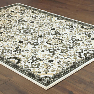 HomeRoots 2' Elegant Ivory, Navy & Gold Oriental Power Loom Runner Rug - Stain Resistant for Busy Homes 5' X 8' 508364