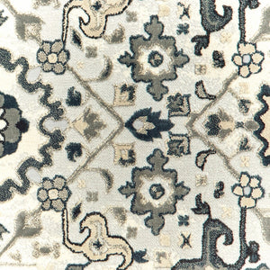 HomeRoots 2' Elegant Ivory, Navy & Gold Oriental Power Loom Runner Rug - Stain Resistant for Busy Homes 5' X 8' 508364