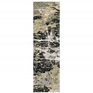 HomeRoots 8' Modern Black and Gold Abstract Runner Rug - Stain Resistant, Durable, Perfect for High-Traffic Areas 2'3" x 7'6" 508368