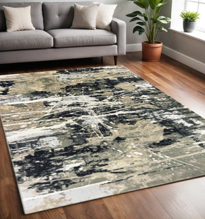 HomeRoots 8' Modern Black and Gold Abstract Runner Rug - Stain Resistant, Durable, Perfect for High-Traffic Areas 5' X 8' 508370