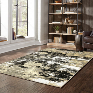 HomeRoots 8' Modern Black and Gold Abstract Runner Rug - Stain Resistant, Durable, Perfect for High-Traffic Areas 5' X 8' 508370