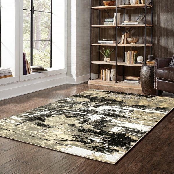 HomeRoots 8' Modern Black and Gold Abstract Runner Rug - Stain Resistant, Durable, Perfect for High-Traffic Areas 5' X 8' 508370