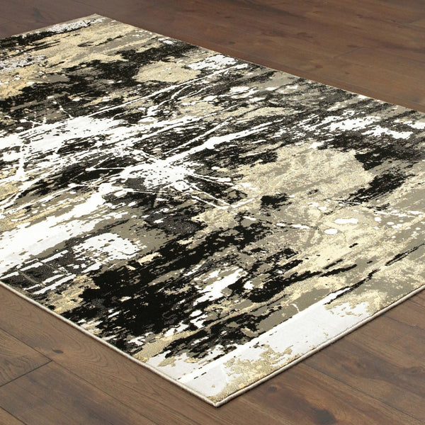 HomeRoots 8' Modern Black and Gold Abstract Runner Rug - Stain Resistant, Durable, Perfect for High-Traffic Areas 5' X 8' 508370
