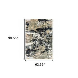 HomeRoots 8' Modern Black and Gold Abstract Runner Rug - Stain Resistant, Durable, Perfect for High-Traffic Areas 5' X 8' 508370