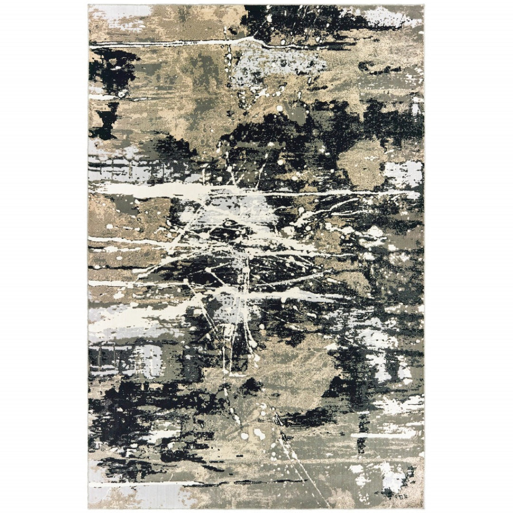 HomeRoots 8' Modern Black and Gold Abstract Runner Rug - Stain Resistant, Durable, Perfect for High-Traffic Areas 7' X 10' 508371