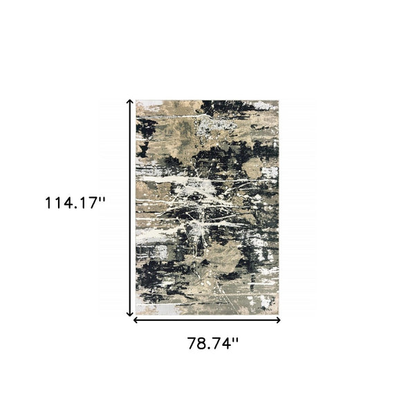 HomeRoots 8' Modern Black and Gold Abstract Runner Rug - Stain Resistant, Durable, Perfect for High-Traffic Areas 7' X 10' 508371