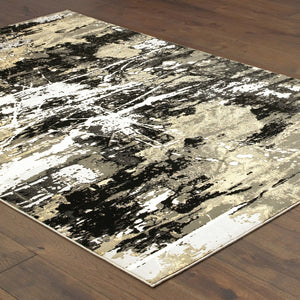 HomeRoots 8' Modern Black and Gold Abstract Runner Rug - Stain Resistant, Durable, Perfect for High-Traffic Areas 8' X 11' 508372