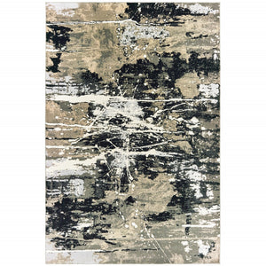 HomeRoots 8' Modern Black and Gold Abstract Runner Rug - Stain Resistant, Durable, Perfect for High-Traffic Areas 10' X 13' 508373