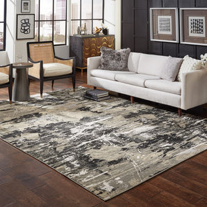 HomeRoots 8' Modern Black and Gold Abstract Runner Rug - Stain Resistant, Durable, Perfect for High-Traffic Areas 10' X 13' 508373