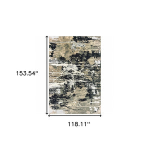 HomeRoots 8' Modern Black and Gold Abstract Runner Rug - Stain Resistant, Durable, Perfect for High-Traffic Areas 10' X 13' 508373