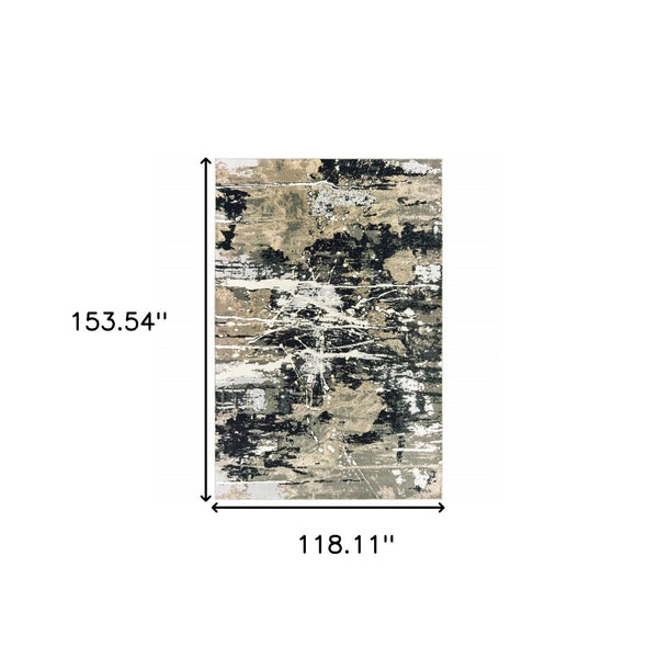 HomeRoots 8' Modern Black and Gold Abstract Runner Rug - Stain Resistant, Durable, Perfect for High-Traffic Areas 10' X 13' 508373