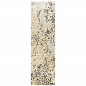Homeroots 2' X 8' Grey And Gold Abstract Power Loom Stain Resistant Runner Rug  Polypropylene 508374