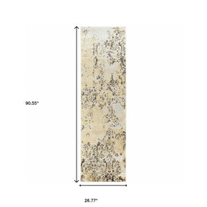 Homeroots 2' X 8' Grey And Gold Abstract Power Loom Stain Resistant Runner Rug  Polypropylene 508374
