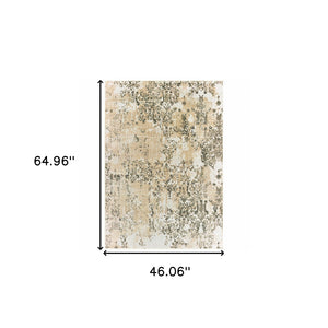 Homeroots 4' X 6' Grey And Gold Abstract Power Loom Stain Resistant Area Rug  Polypropylene 508375