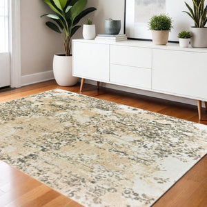 HomeRoots 2' Modern Grey and Gold Abstract Power Loom Runner Rug - Stain Resistant, Ideal for High-Traffic Areas 4' X 6' 508375
