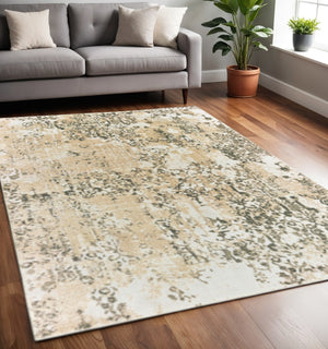 HomeRoots 2' Modern Grey and Gold Abstract Power Loom Runner Rug - Stain Resistant, Ideal for High-Traffic Areas 5' X 8' 508376