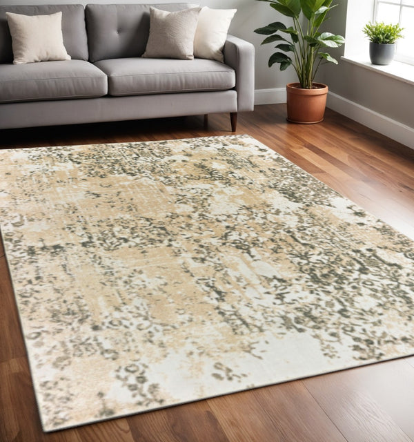 HomeRoots 2' Modern Grey and Gold Abstract Power Loom Runner Rug - Stain Resistant, Ideal for High-Traffic Areas 5' X 8' 508376