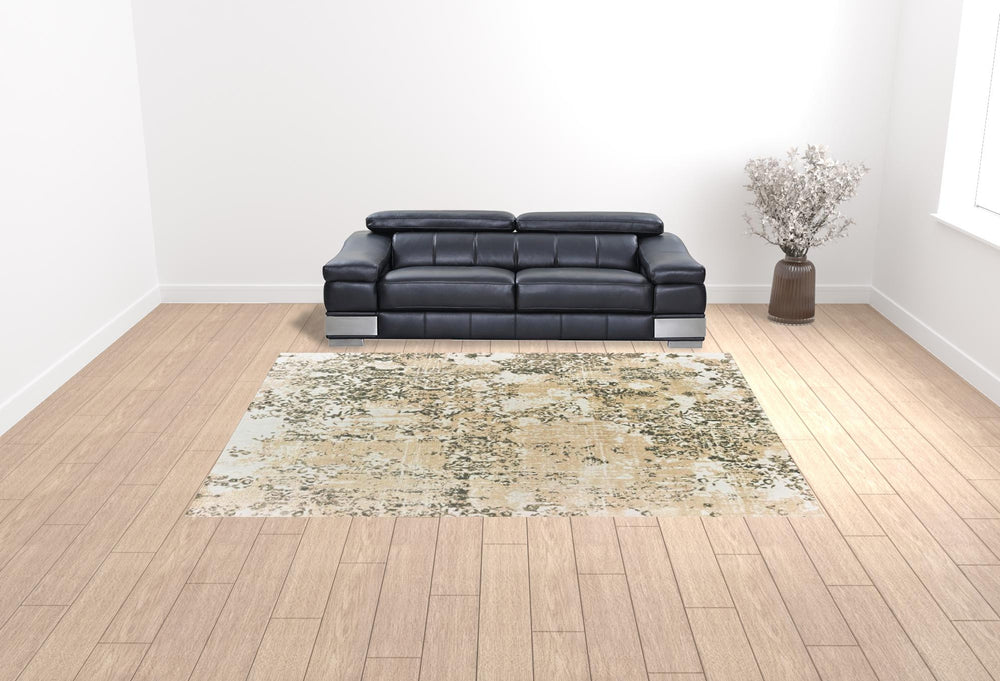 Homeroots 10' X 13' Grey And Gold Abstract Power Loom Stain Resistant Area Rug  Polypropylene 508379