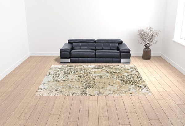 Homeroots 10' X 13' Grey And Gold Abstract Power Loom Stain Resistant Area Rug  Polypropylene 508379