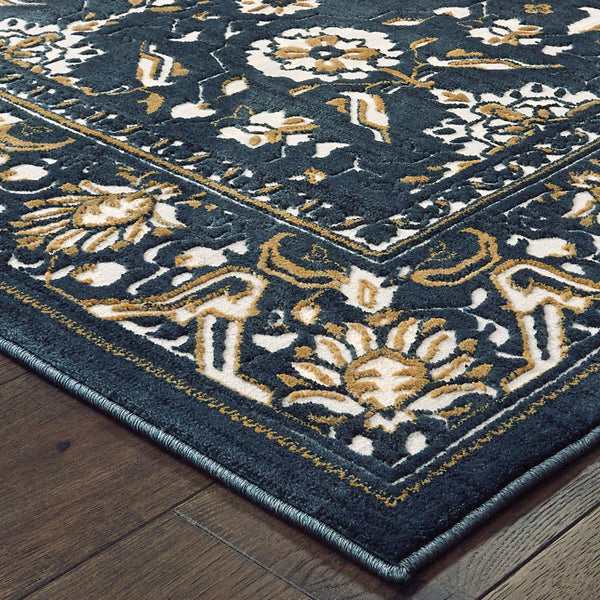 Homeroots 2' X 8' Navy Caramel And Ivory Oriental Power Loom Stain Resistant Runner Rug  Polypropylene 508380