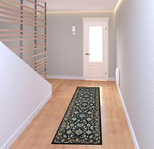 Homeroots 2' X 8' Navy Caramel And Ivory Oriental Power Loom Stain Resistant Runner Rug  Polypropylene 508380