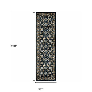 Homeroots 2' X 8' Navy Caramel And Ivory Oriental Power Loom Stain Resistant Runner Rug  Polypropylene 508380