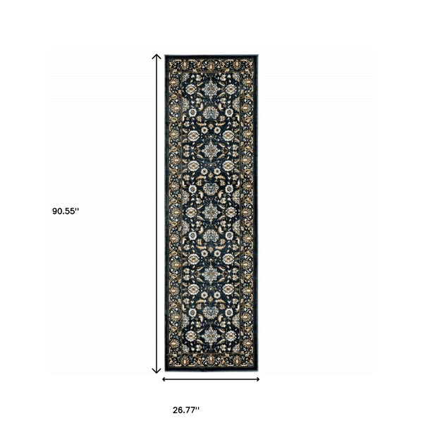 Homeroots 2' X 8' Navy Caramel And Ivory Oriental Power Loom Stain Resistant Runner Rug  Polypropylene 508380